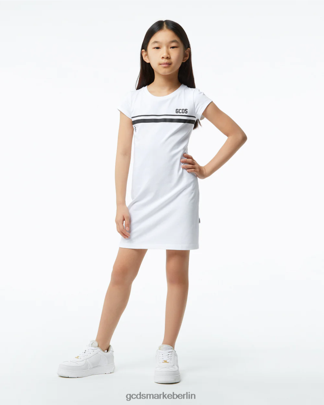 GCDS Kinder Junior-T-Shirt-Kleid mit niedrigem Logoband LP42F809 Weiß Kleidung