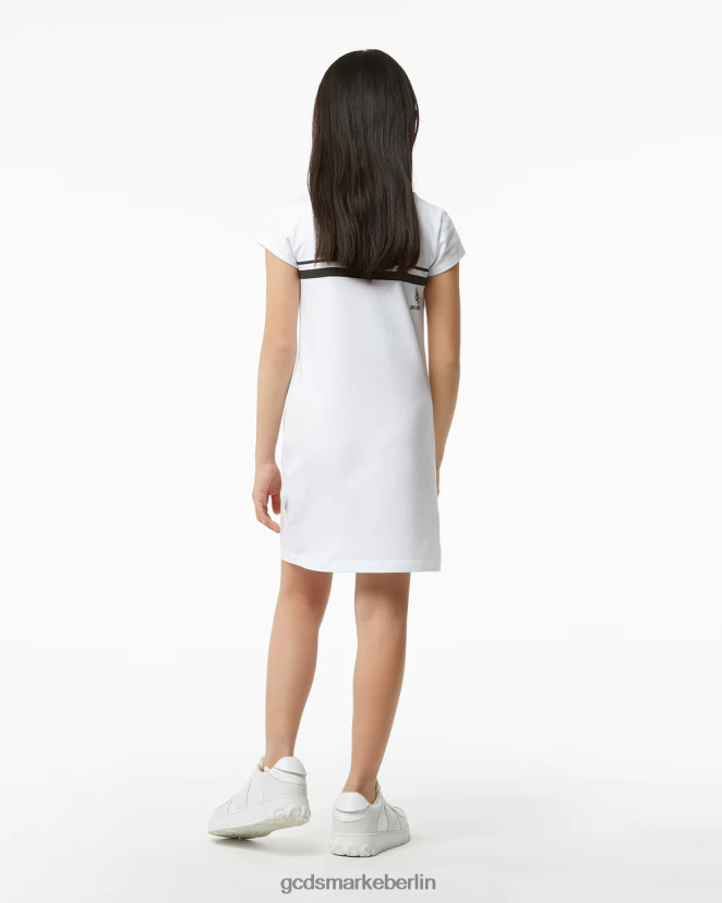 GCDS Kinder Junior-T-Shirt-Kleid mit niedrigem Logoband LP42F809 Weiß Kleidung