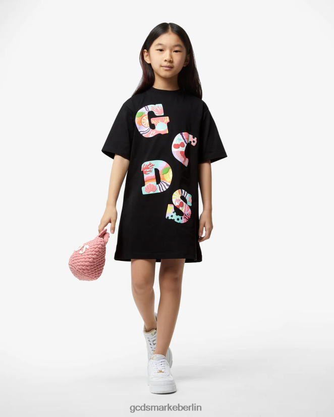 GCDS Kinder Patchwork-T-Shirt-Kleid für Kinder LP42F810 Schwarz Kleidung