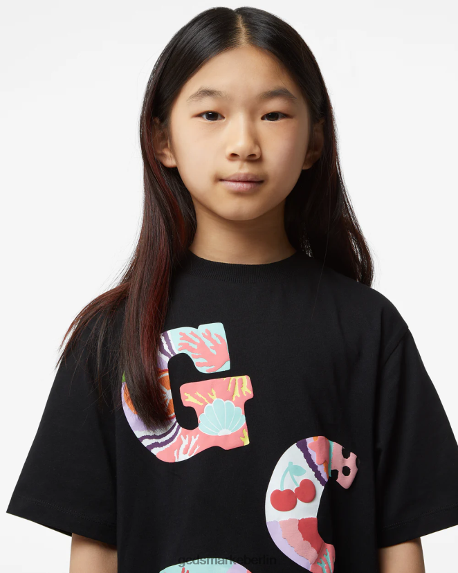 GCDS Kinder Patchwork-T-Shirt-Kleid für Kinder LP42F810 Schwarz Kleidung