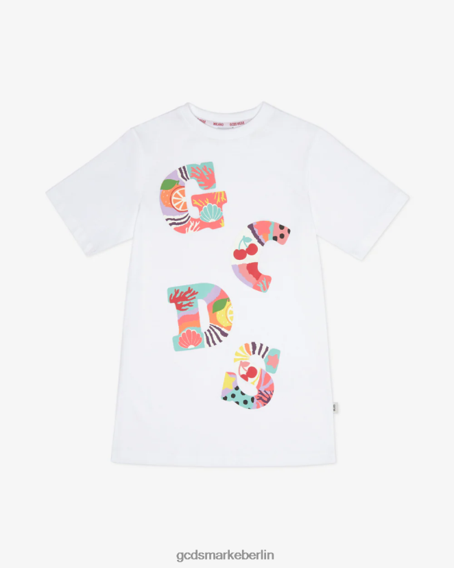 GCDS Kinder Patchwork-T-Shirt-Kleid für Kinder LP42F811 Weiß Kleidung