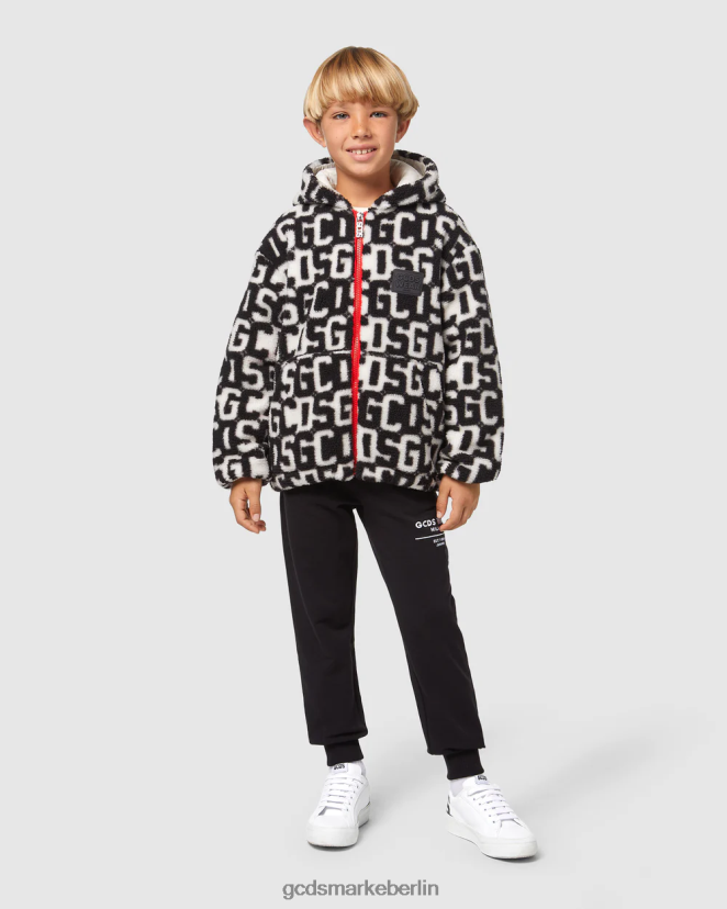 GCDS Kinder Junior-Monogramm-Kapuzenjacke LP42F659 Schwarz Kleidung