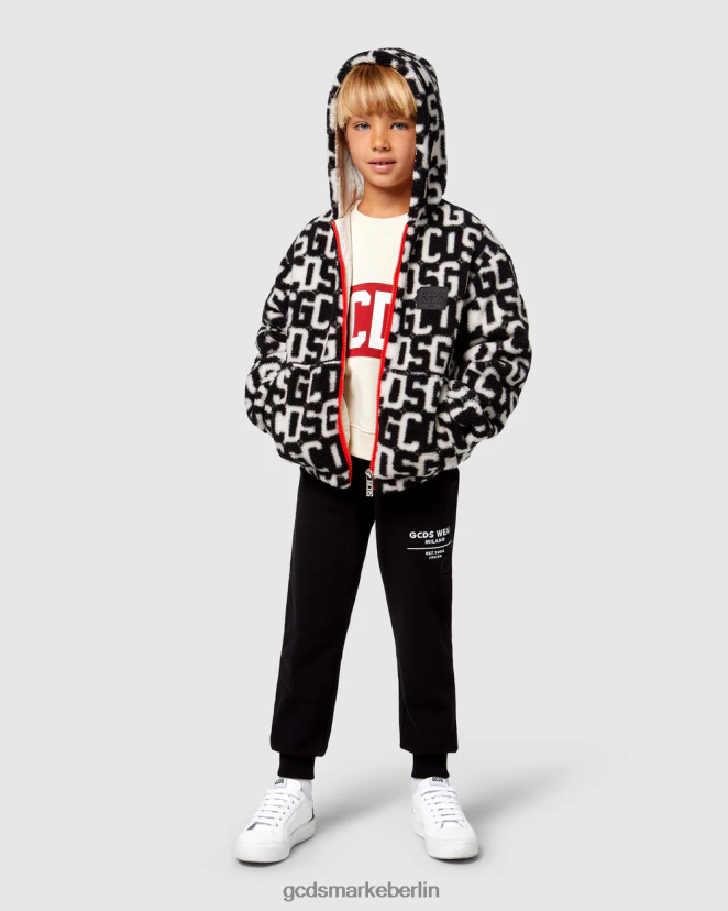 GCDS Kinder Junior-Monogramm-Kapuzenjacke LP42F659 Schwarz Kleidung
