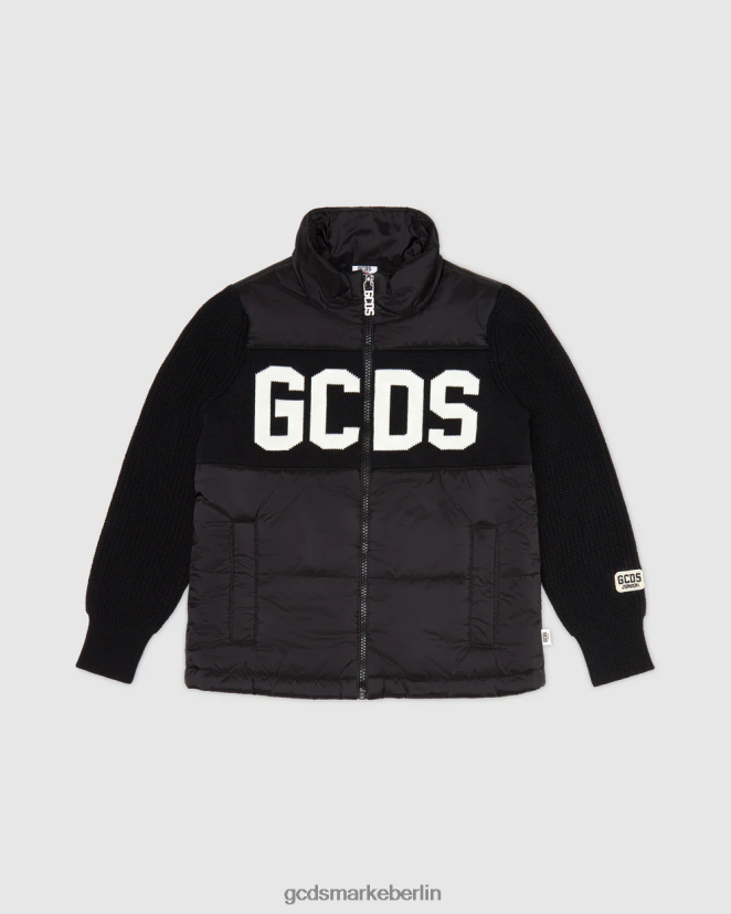 GCDS Kinder Junior-Puffermantel mit Logo LP42F662 Schwarz Kleidung