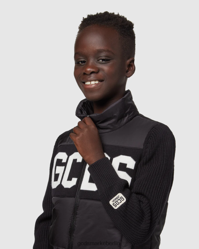 GCDS Kinder Junior-Puffermantel mit Logo LP42F662 Schwarz Kleidung