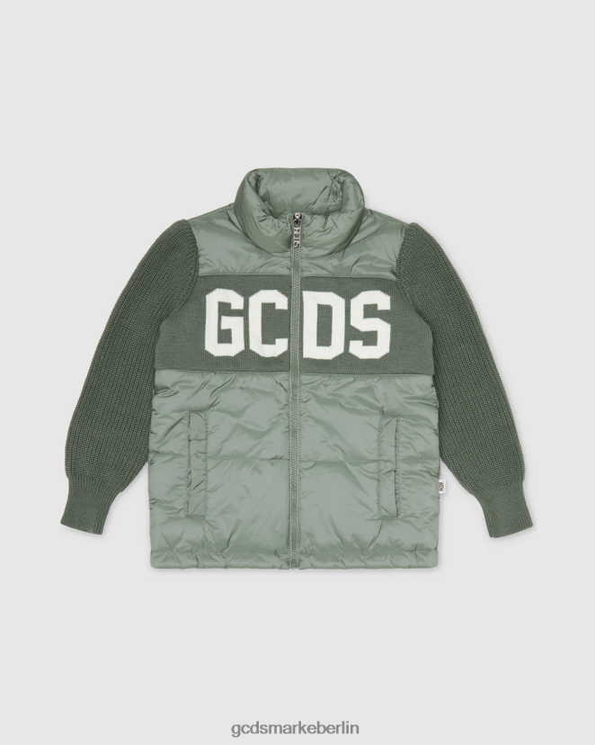 GCDS Kinder Junior-Puffermantel mit Logo LP42F663 Grün Kleidung