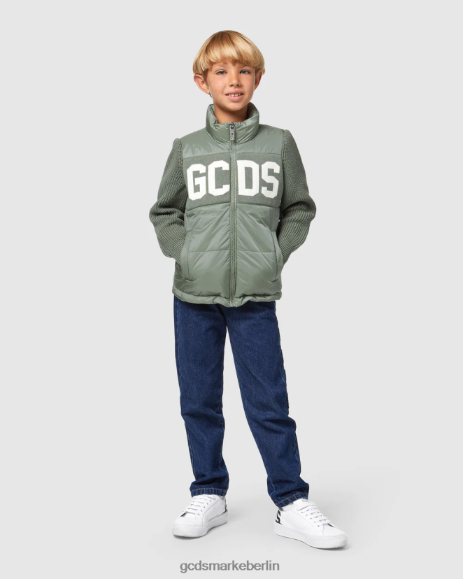 GCDS Kinder Junior-Puffermantel mit Logo LP42F663 Grün Kleidung