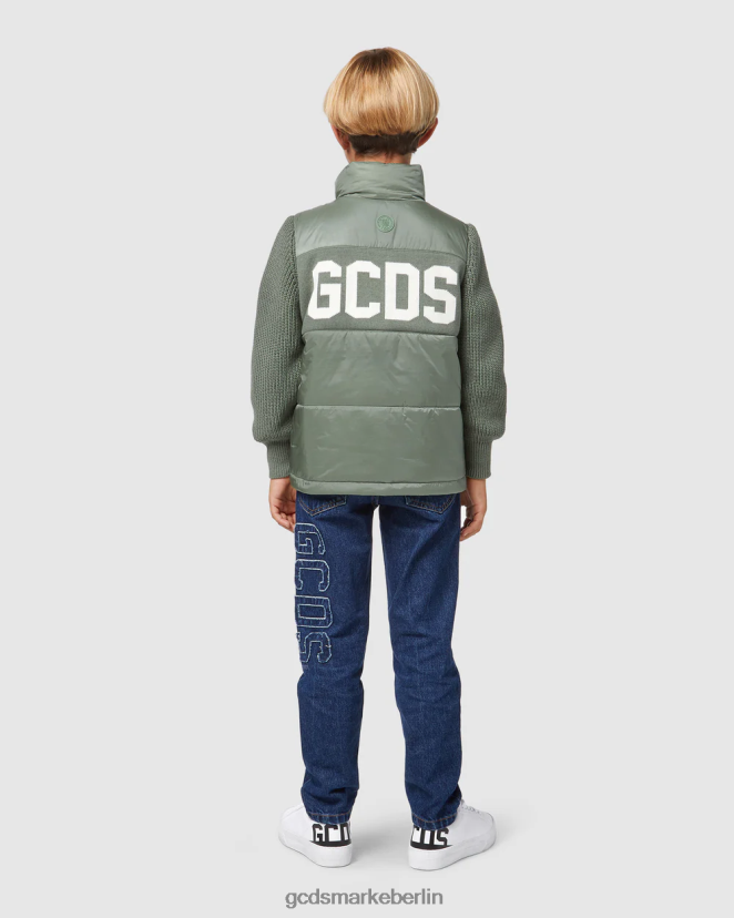 GCDS Kinder Junior-Puffermantel mit Logo LP42F663 Grün Kleidung