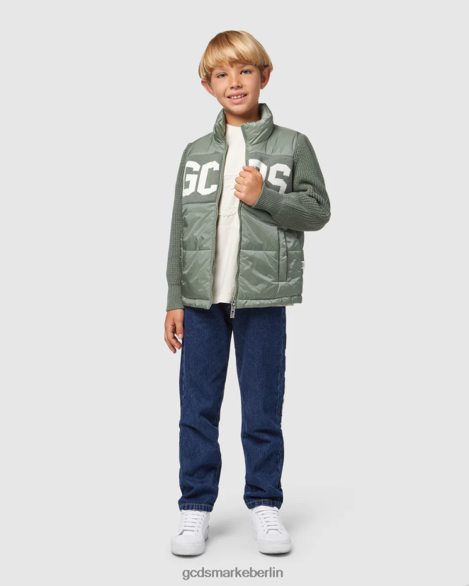 GCDS Kinder Junior-Puffermantel mit Logo LP42F663 Grün Kleidung