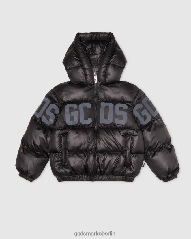 GCDS Kinder Wattierte Junior-Jacke mit Logoband LP42F661 Schwarz Kleidung