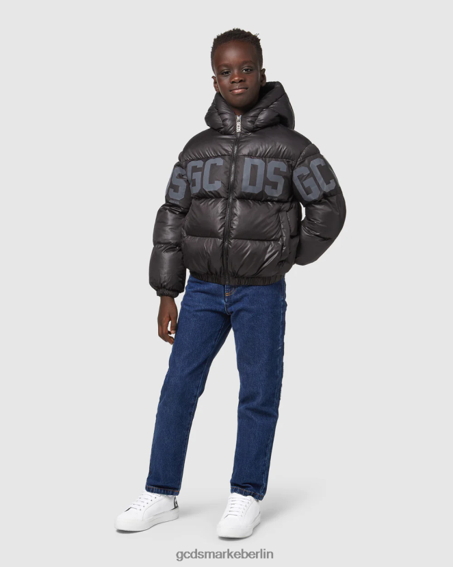 GCDS Kinder Wattierte Junior-Jacke mit Logoband LP42F661 Schwarz Kleidung