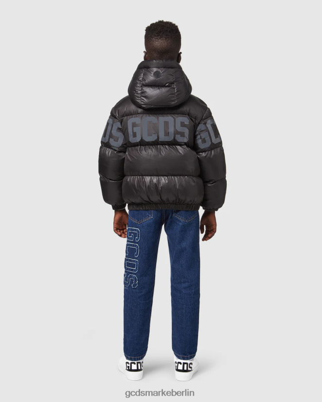 GCDS Kinder Wattierte Junior-Jacke mit Logoband LP42F661 Schwarz Kleidung