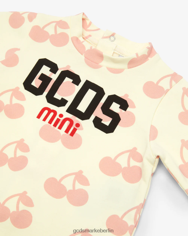 GCDS Kinder Baby-Kirsch-Spielanzug LP42F589 cremefarben/rosa Kleidung