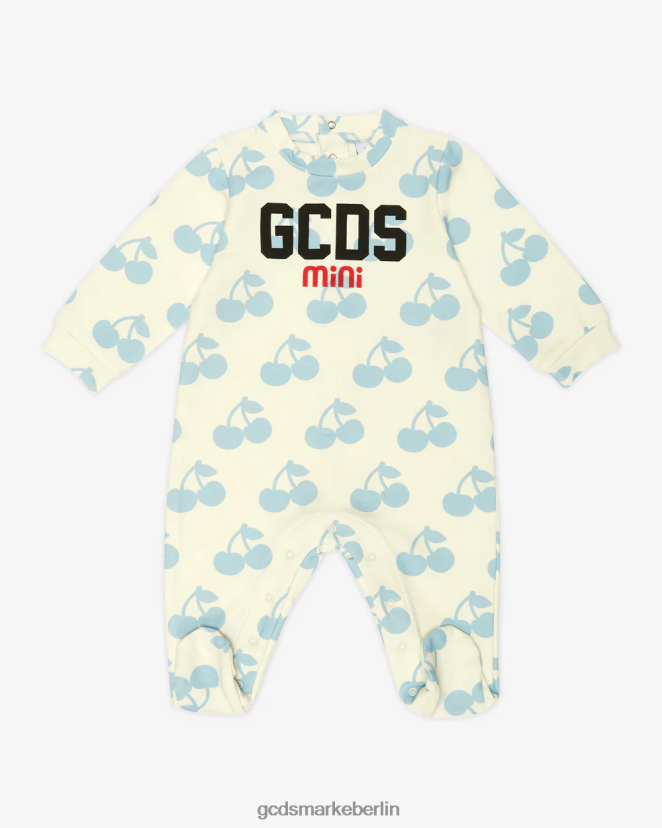 GCDS Kinder Baby-Kirsch-Spielanzug LP42F590 gebrochenes Weiß/Engelsblau Kleidung