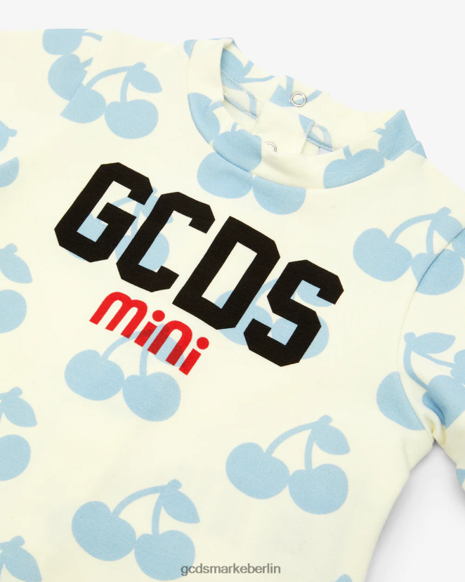 GCDS Kinder Baby-Kirsch-Spielanzug LP42F590 gebrochenes Weiß/Engelsblau Kleidung