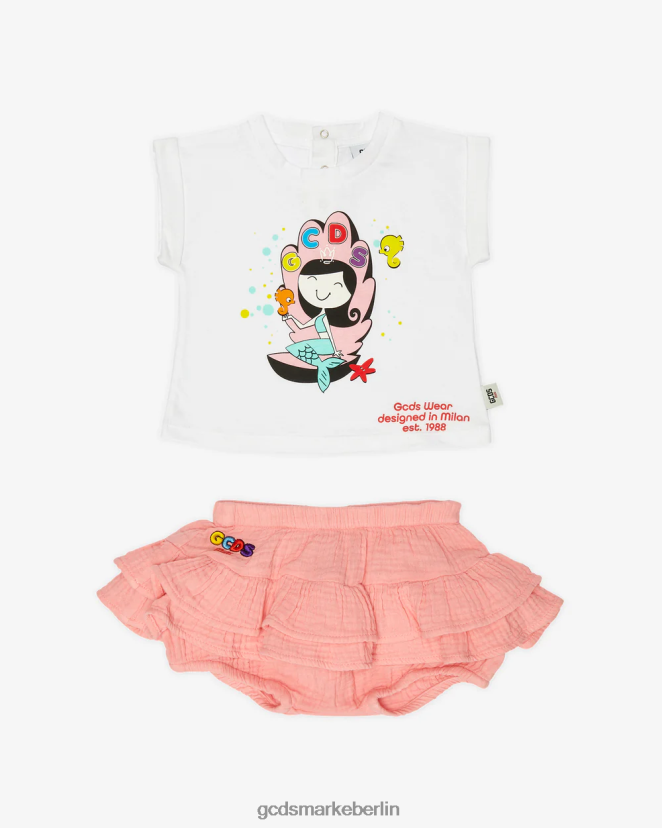 GCDS Kinder Baby-Meerjungfrau-T-Shirt und Shorts-Set LP42F620 Weiß Kleidung