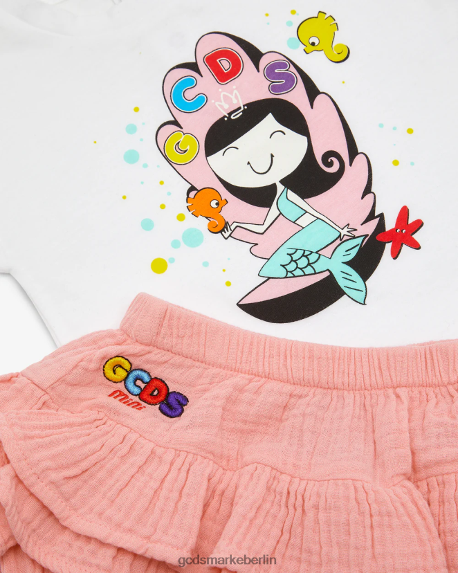 GCDS Kinder Baby-Meerjungfrau-T-Shirt und Shorts-Set LP42F620 Weiß Kleidung