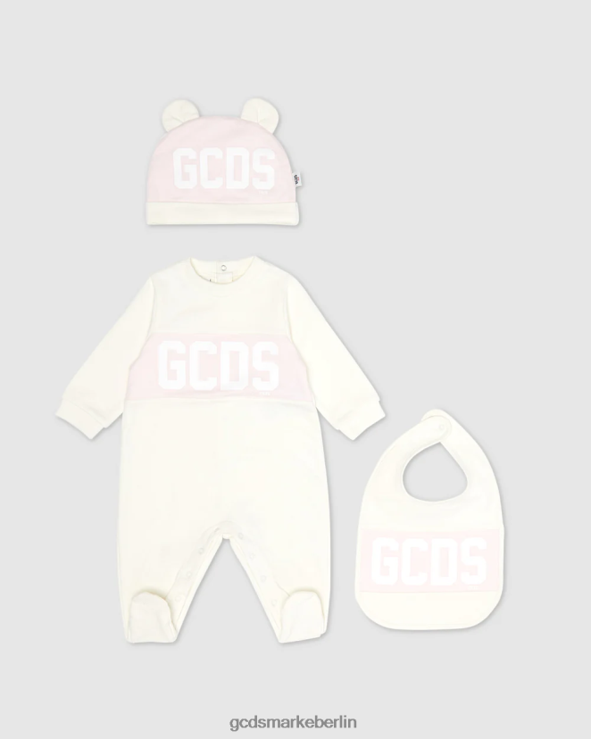 GCDS Kinder Dreiteiliges Babyset mit Logoband LP42F569 Rosa Kleidung