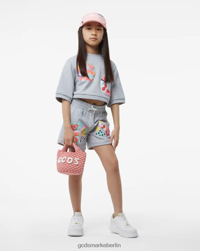 GCDS Kinder Patchwork-T-Shirt und Shorts-Set für Kinder LP42F786 grau Kleidung
