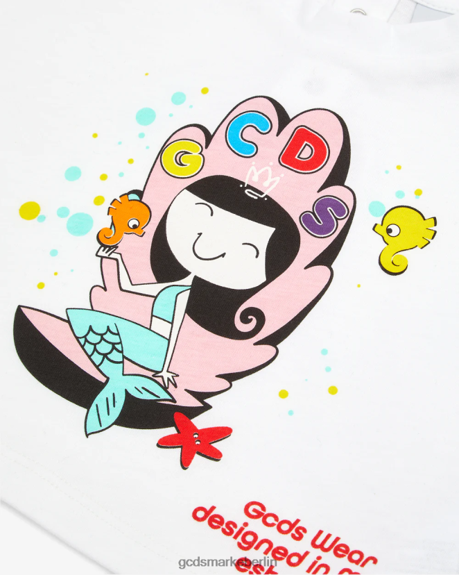 GCDS Kinder Baby-Meerjungfrau-T-Shirt LP42F643 Weiß Kleidung