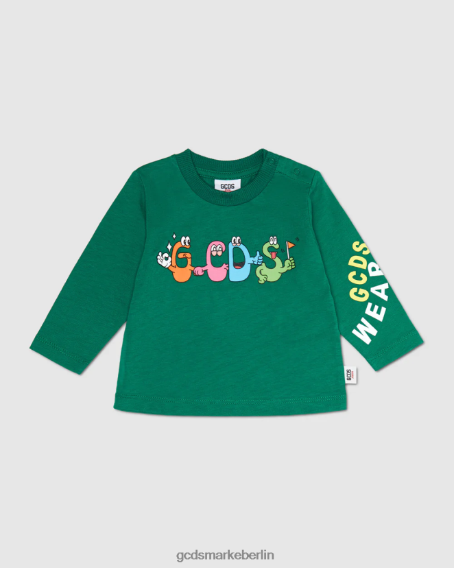 GCDS Kinder Baby-Monster-T-Shirt mit langen Ärmeln LP42F632 Grün Kleidung