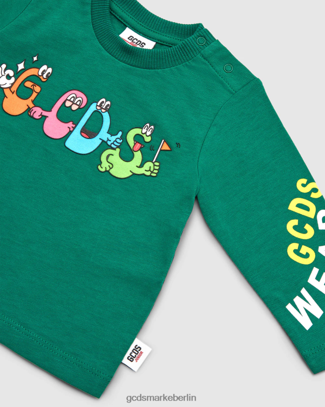 GCDS Kinder Baby-Monster-T-Shirt mit langen Ärmeln LP42F632 Grün Kleidung