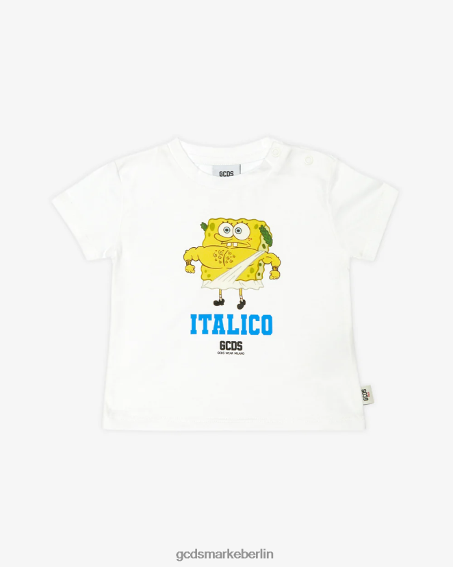 GCDS Kinder Baby-Spongebob-Italico-T-Shirt LP42F642 Weiß Kleidung
