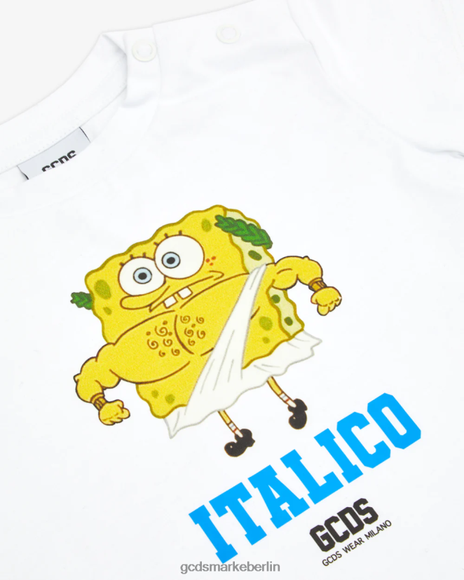 GCDS Kinder Baby-Spongebob-Italico-T-Shirt LP42F642 Weiß Kleidung