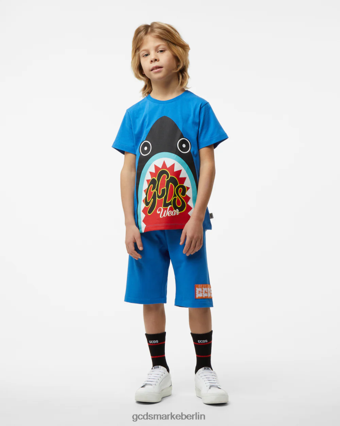 GCDS Kinder Hai-T-Shirt für Kinder LP42F729 Blau Kleidung