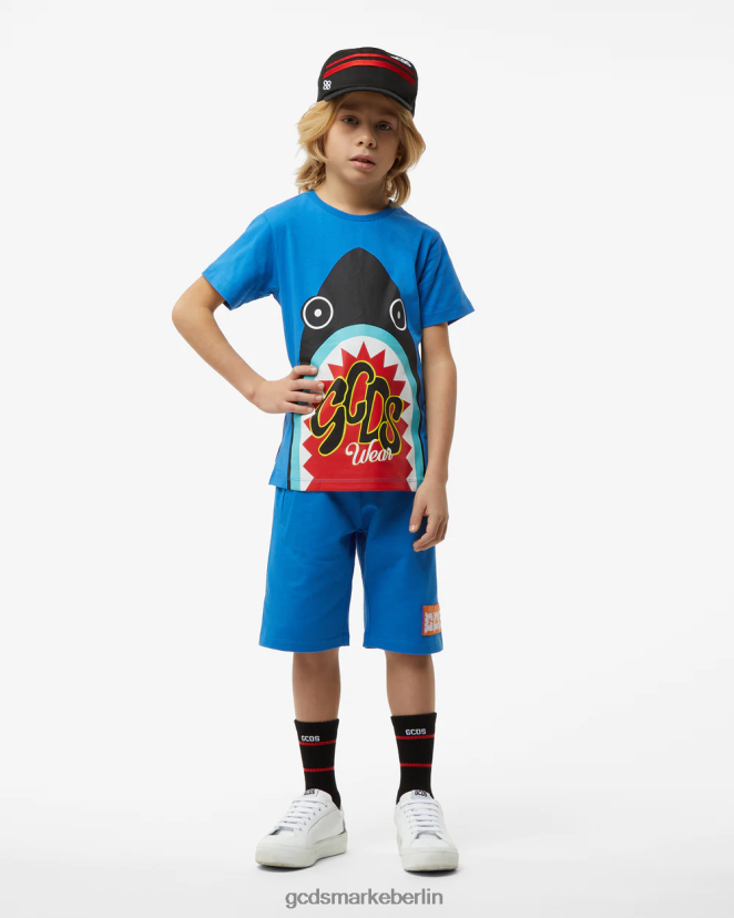 GCDS Kinder Hai-T-Shirt für Kinder LP42F729 Blau Kleidung