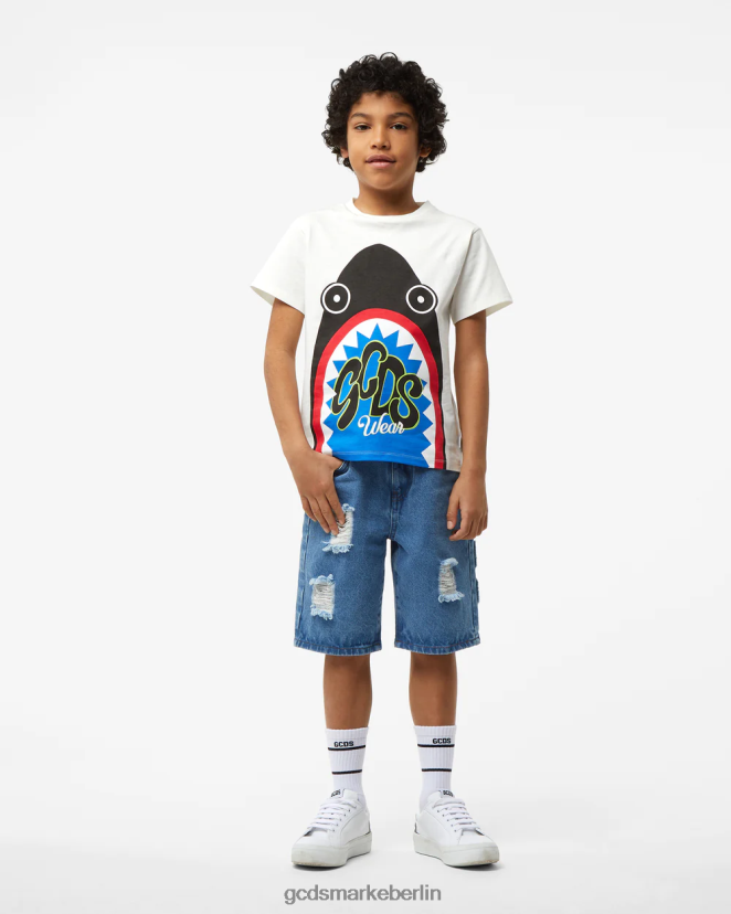 GCDS Kinder Hai-T-Shirt für Kinder LP42F730 cremefarben Kleidung