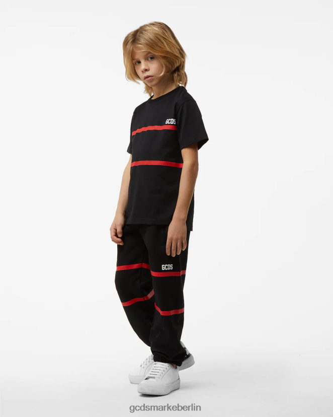 GCDS Kinder Junior-Low-Band-Logo-T-Shirt LP42F719 Schwarz Kleidung