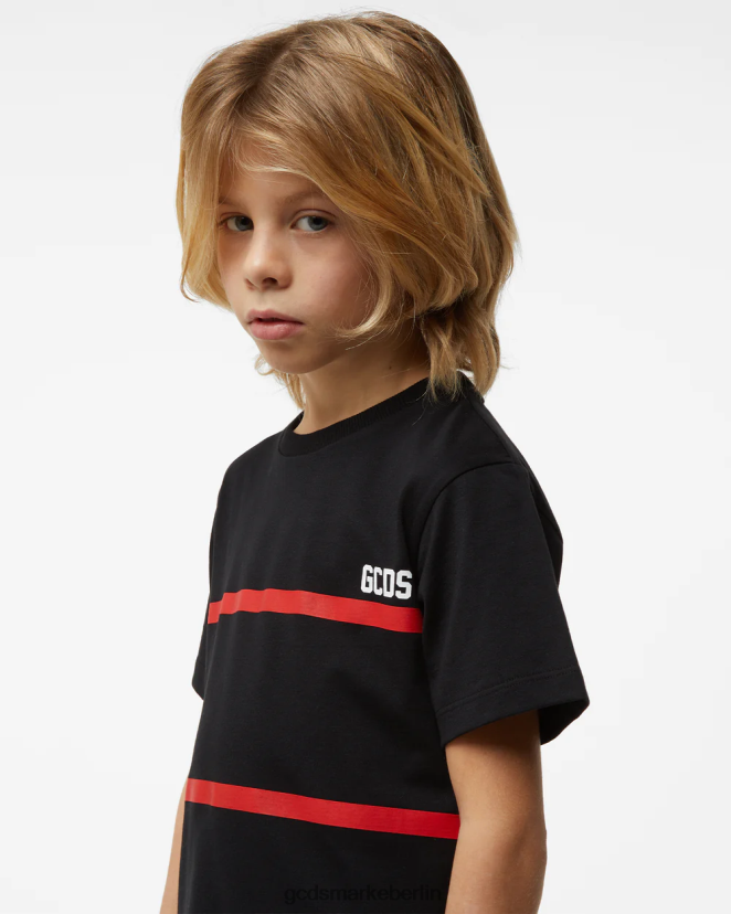 GCDS Kinder Junior-Low-Band-Logo-T-Shirt LP42F719 Schwarz Kleidung
