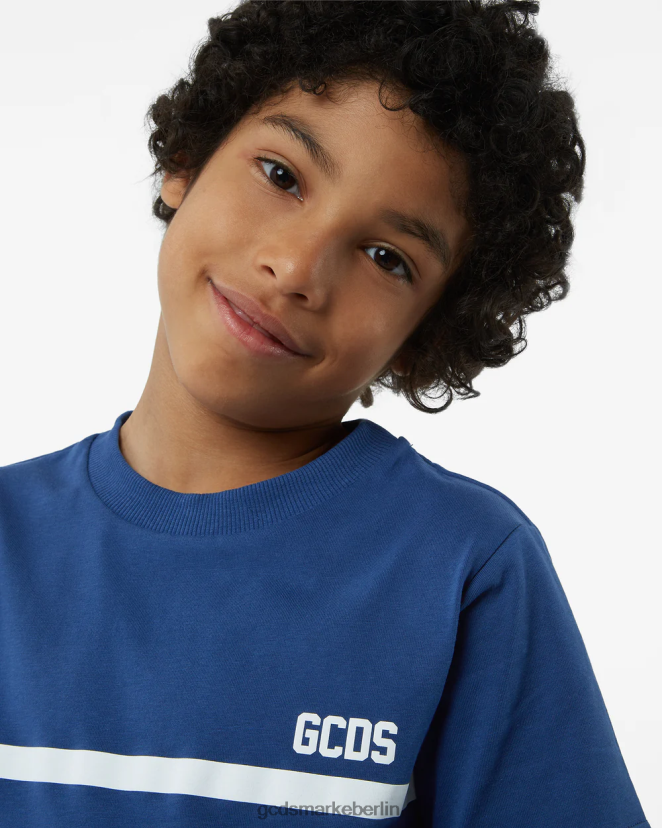 GCDS Kinder Junior-Low-Band-Logo-T-Shirt LP42F720 Blau Kleidung