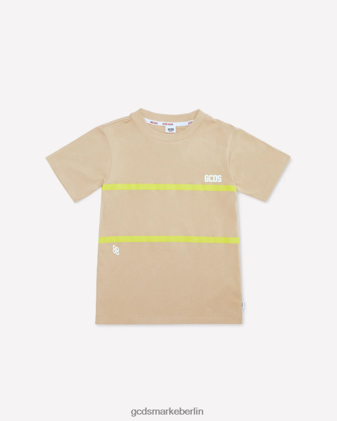 GCDS Kinder Junior-Low-Band-Logo-T-Shirt LP42F721 Beige Kleidung