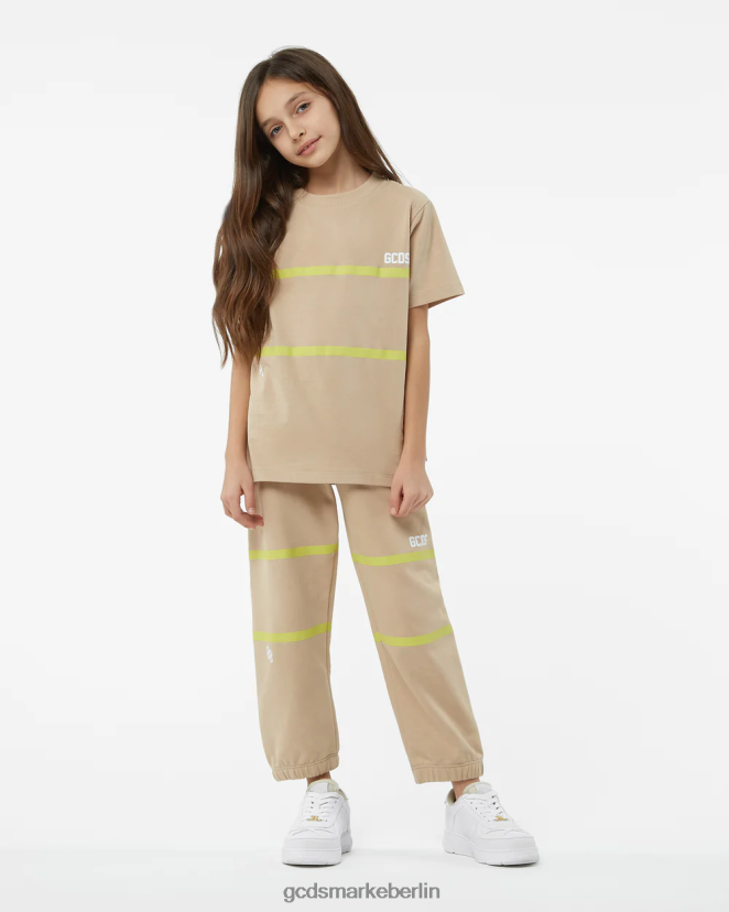GCDS Kinder Junior-Low-Band-Logo-T-Shirt LP42F721 Beige Kleidung