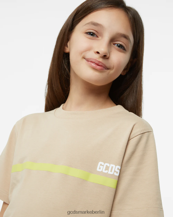 GCDS Kinder Junior-Low-Band-Logo-T-Shirt LP42F721 Beige Kleidung