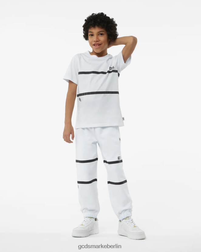 GCDS Kinder Junior-Low-Band-Logo-T-Shirt LP42F722 Weiß Kleidung