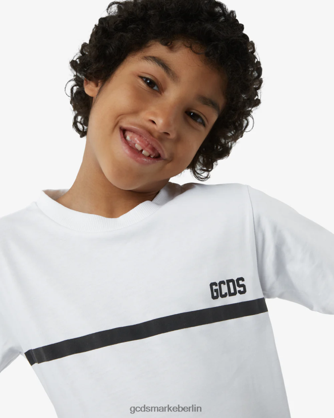GCDS Kinder Junior-Low-Band-Logo-T-Shirt LP42F722 Weiß Kleidung