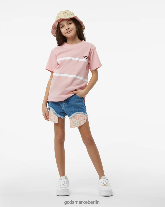 GCDS Kinder Junior-Low-Band-Logo-T-Shirt LP42F789 Rosa Kleidung