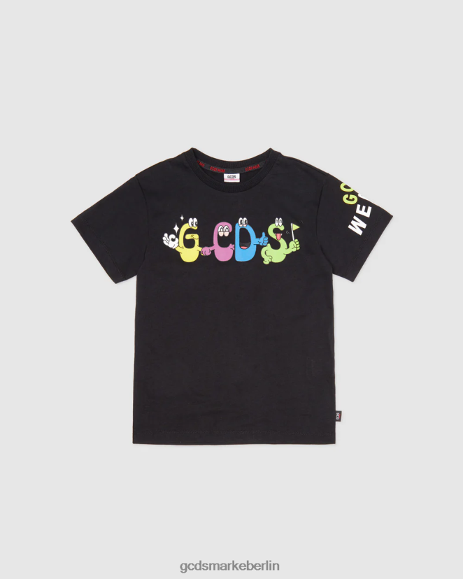 GCDS Kinder Junior-Monster-T-Shirt LP42F711 Schwarz Kleidung