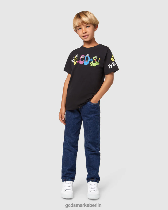 GCDS Kinder Junior-Monster-T-Shirt LP42F711 Schwarz Kleidung