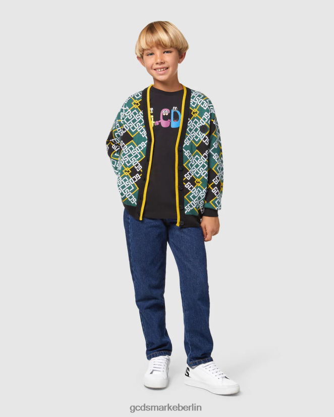 GCDS Kinder Junior-Monster-T-Shirt LP42F711 Schwarz Kleidung