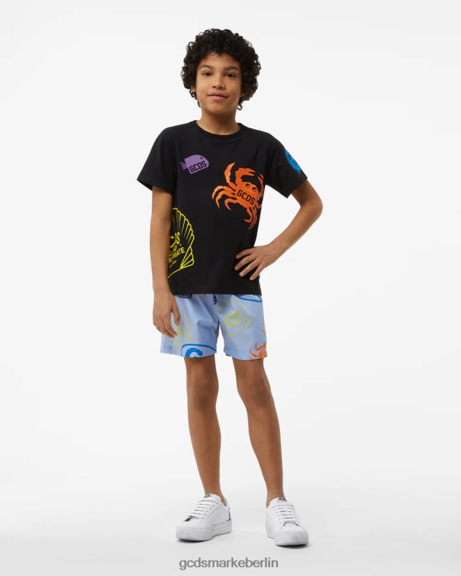 GCDS Kinder Junior-Shell-T-Shirt LP42F727 Schwarz Kleidung