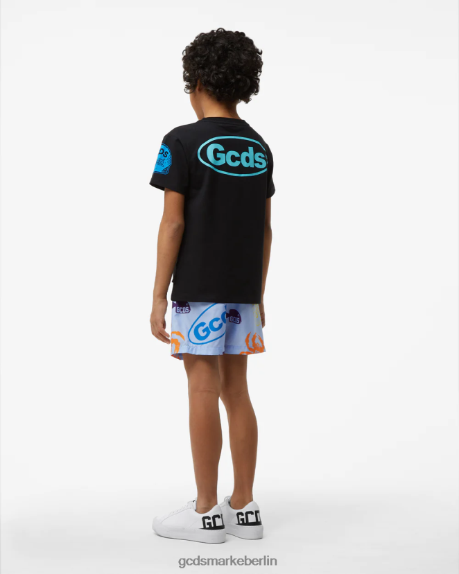 GCDS Kinder Junior-Shell-T-Shirt LP42F727 Schwarz Kleidung