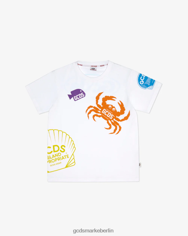 GCDS Kinder Junior-Shell-T-Shirt LP42F728 Weiß Kleidung