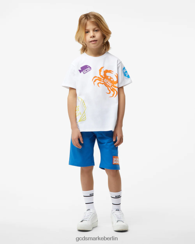 GCDS Kinder Junior-Shell-T-Shirt LP42F728 Weiß Kleidung