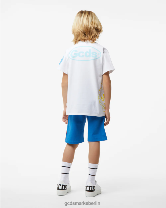 GCDS Kinder Junior-Shell-T-Shirt LP42F728 Weiß Kleidung