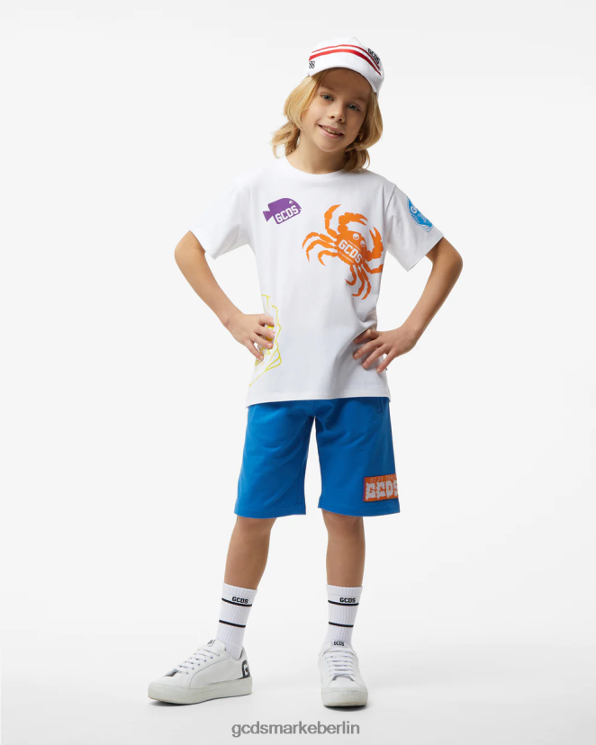 GCDS Kinder Junior-Shell-T-Shirt LP42F728 Weiß Kleidung