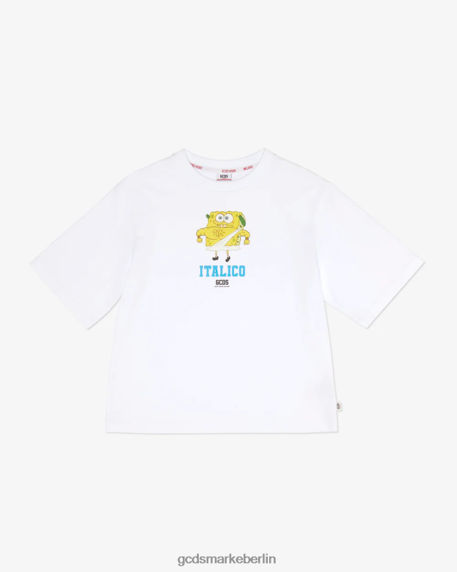 GCDS Kinder Junior Spongebob Italico T-Shirt LP42F726 Weiß Kleidung